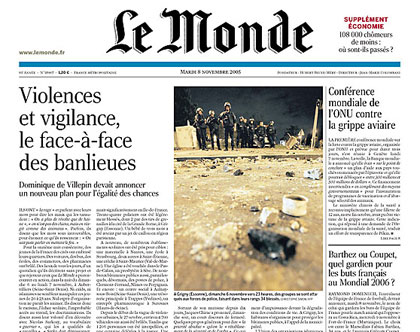 Címoldal a külvárosi lázadások idejéből: a Le Monde „belső” példára hivatkozik